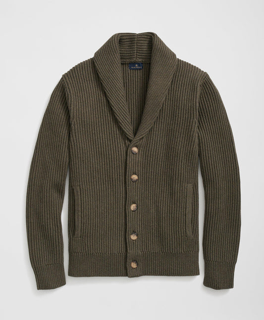 Ribbed Cotton Shawl Collar Cardigan