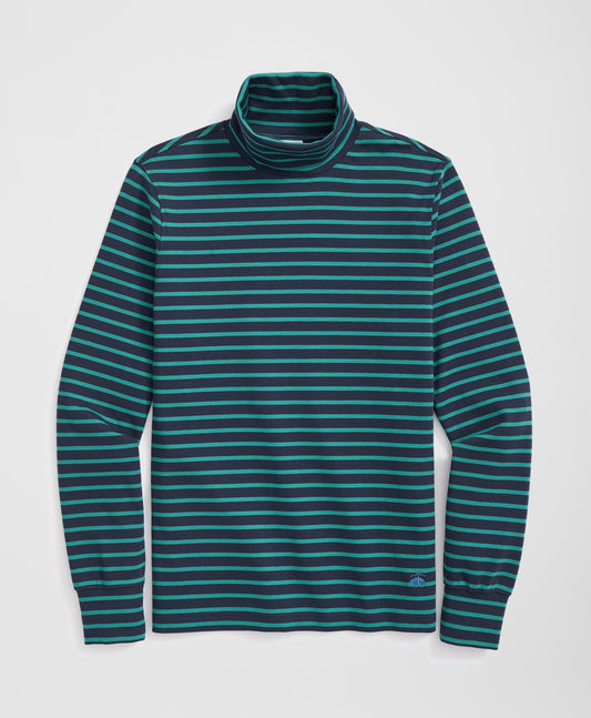 Cotton Blend Striped Turtleneck