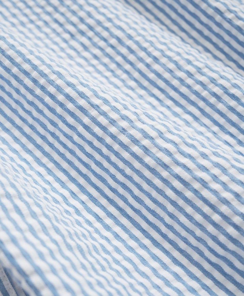 Washed Cotton Seersucker Button-Down Collar, Stripe Short-Sleeve Sport Shirt