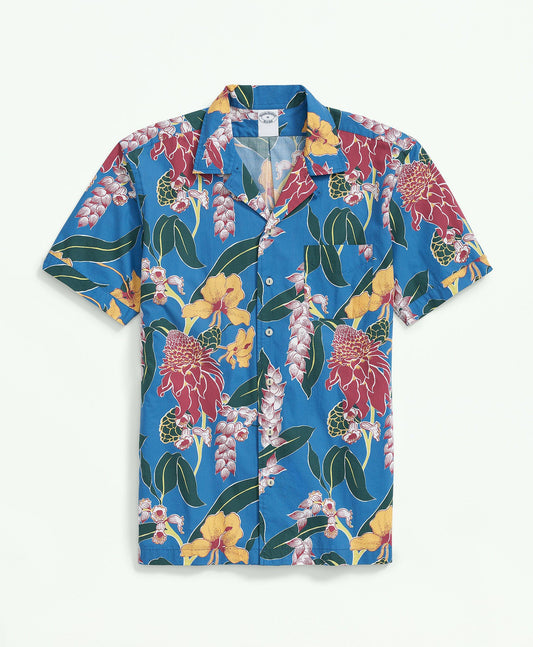 Cotton Short Sleeve Camp Collar Shirt In Voyager Tropical Print