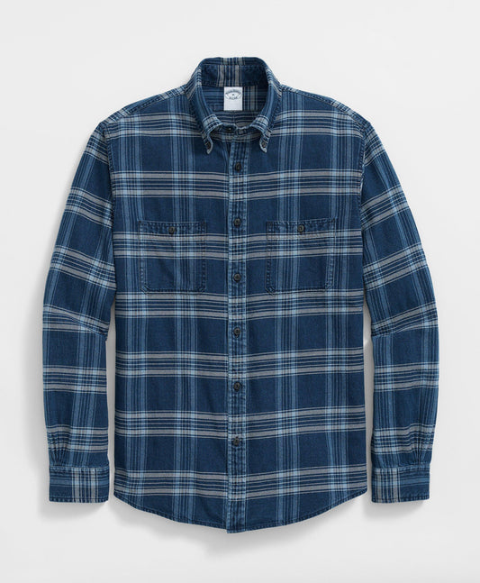 Denim Yard Work Shirt in Bold Indigo Plaid Cotton