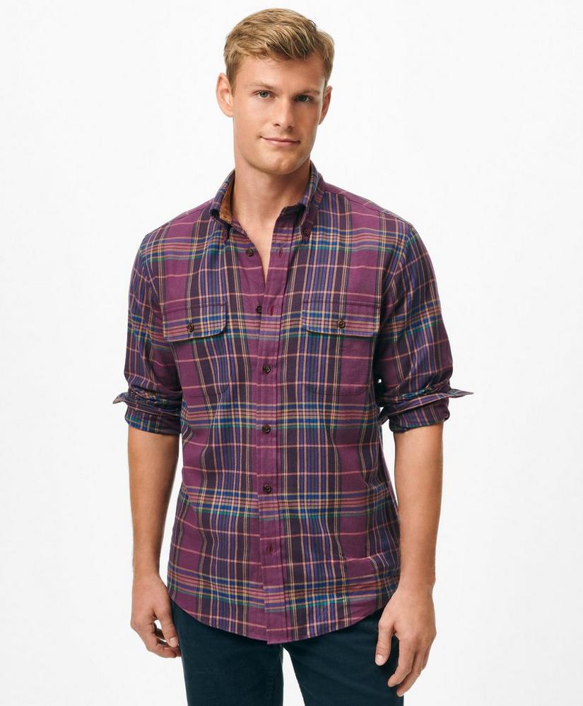 Cotton-Cashmere Sport Shirt in Plaid Flannel