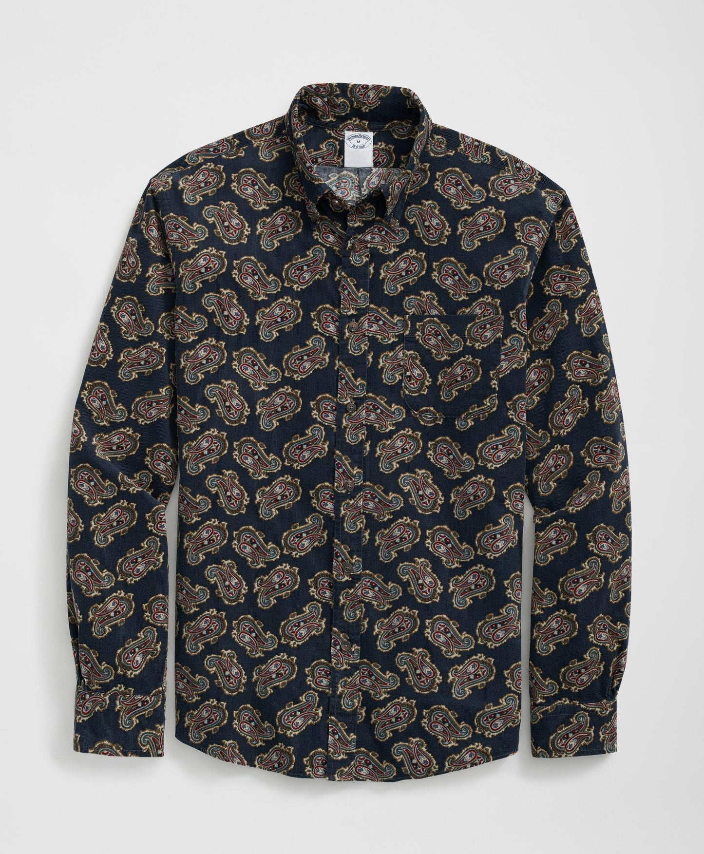 Cotton Pinwale Corduroy Paisley Sport Shirt, Button-Down Collar