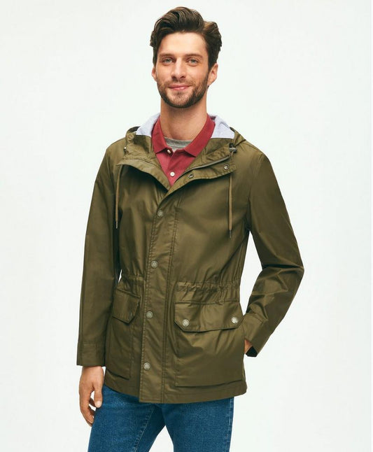 Laminated Cotton Chore Jacket With Hood