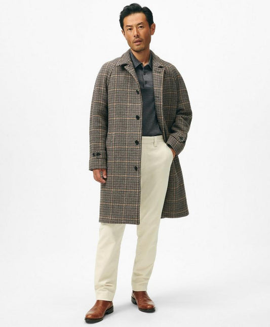 Wool-Blend Balmacaan Checked Coat