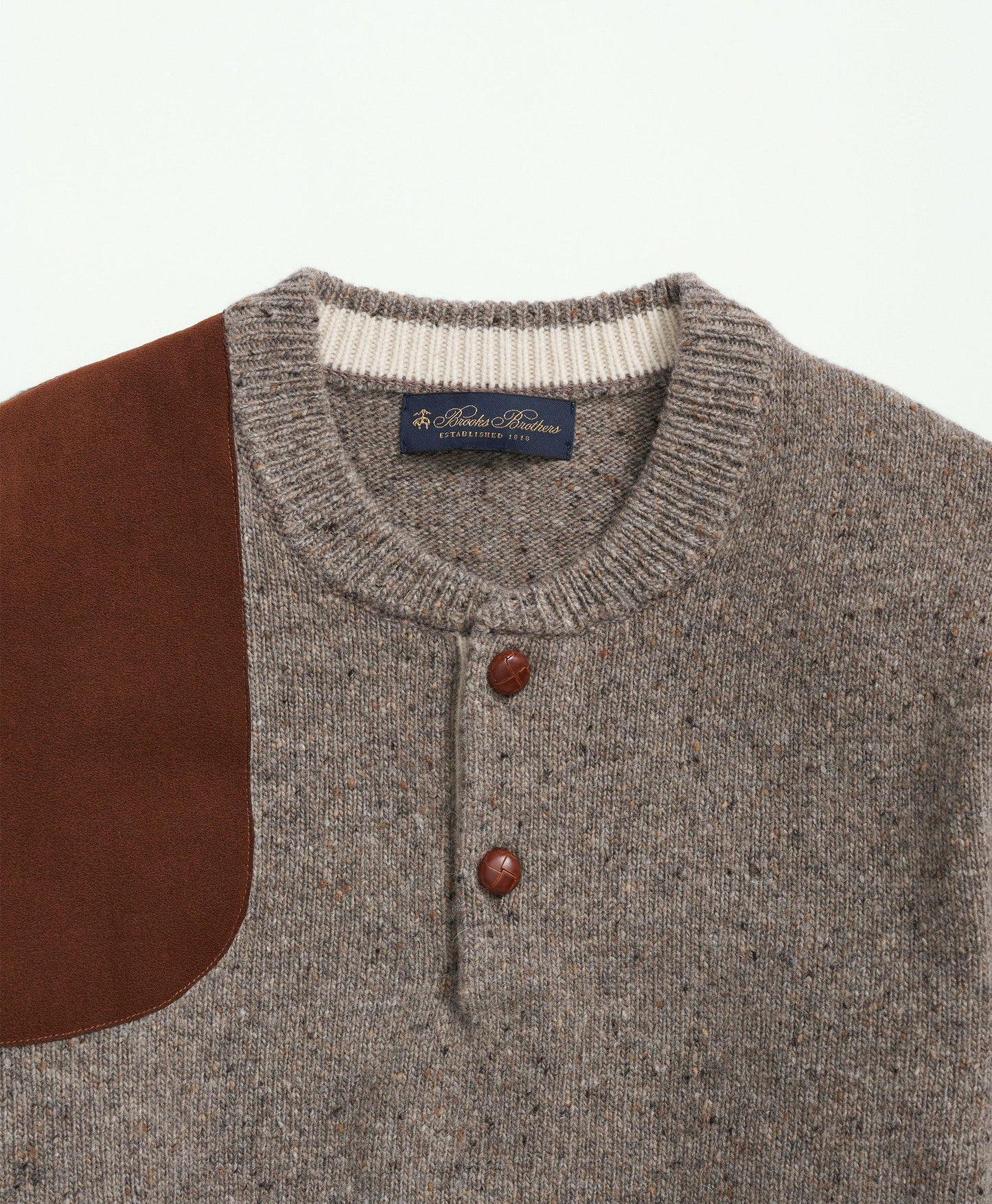 Merino Donegal Wool Shoulder Patch Henley Sweater