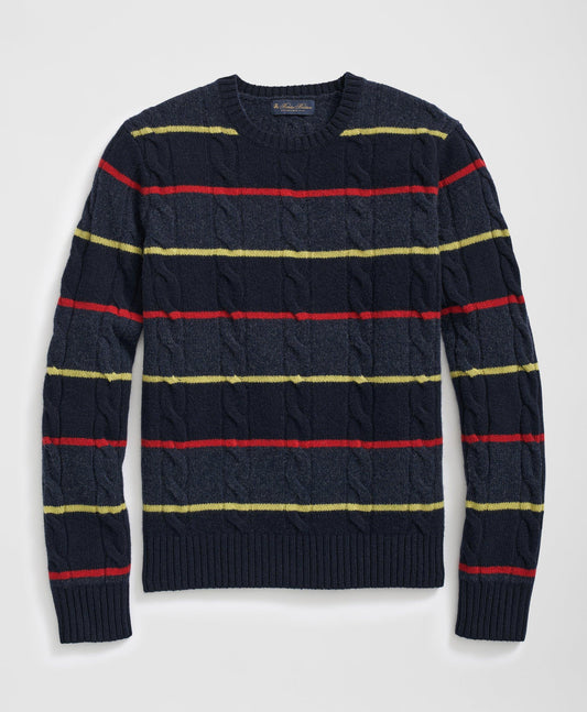 Archive Cable Striped Sweater in Merino Wool