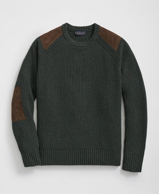 Military Elbow-Patch Sweater in Merino Wool-Cashmere