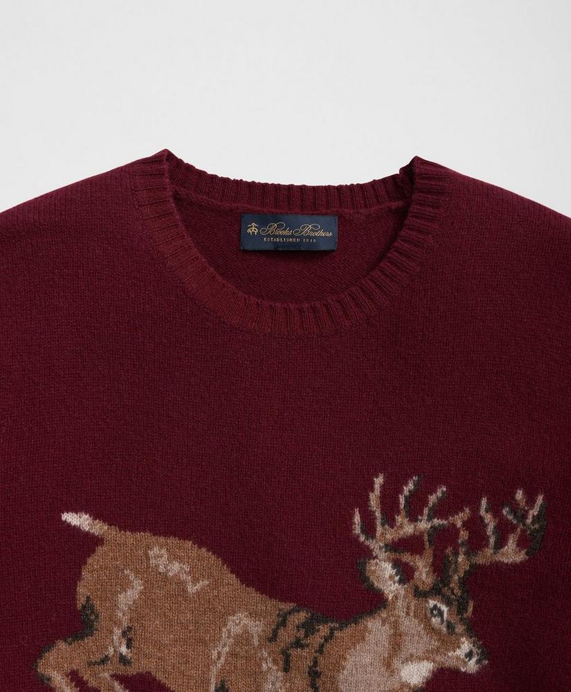 Merino Wool Crewneck Sweater with Deer Intarsia Motif