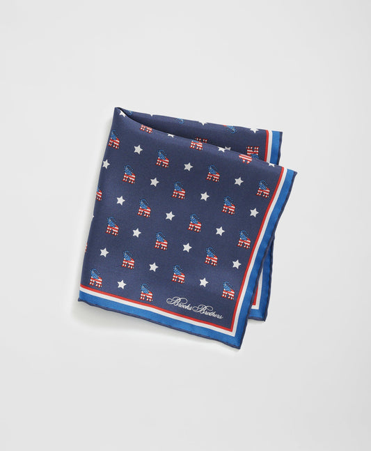 Elephant Motif Silk Pocket Square