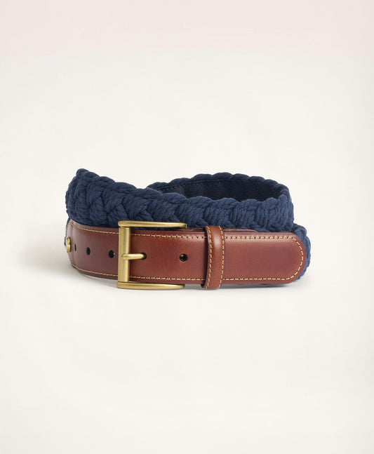 Braided Cotton Leather Tab Belt