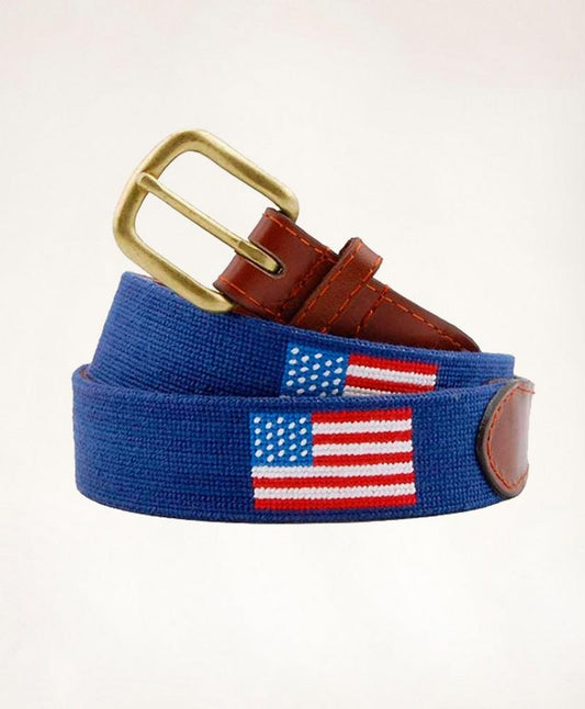 Smathers & Branson Leather Needlepoint American Flag Belt