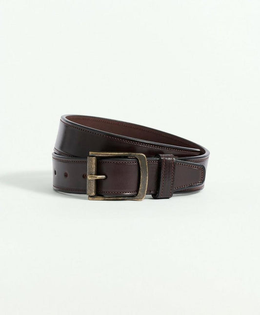 Leather Belt with Brass Buckle