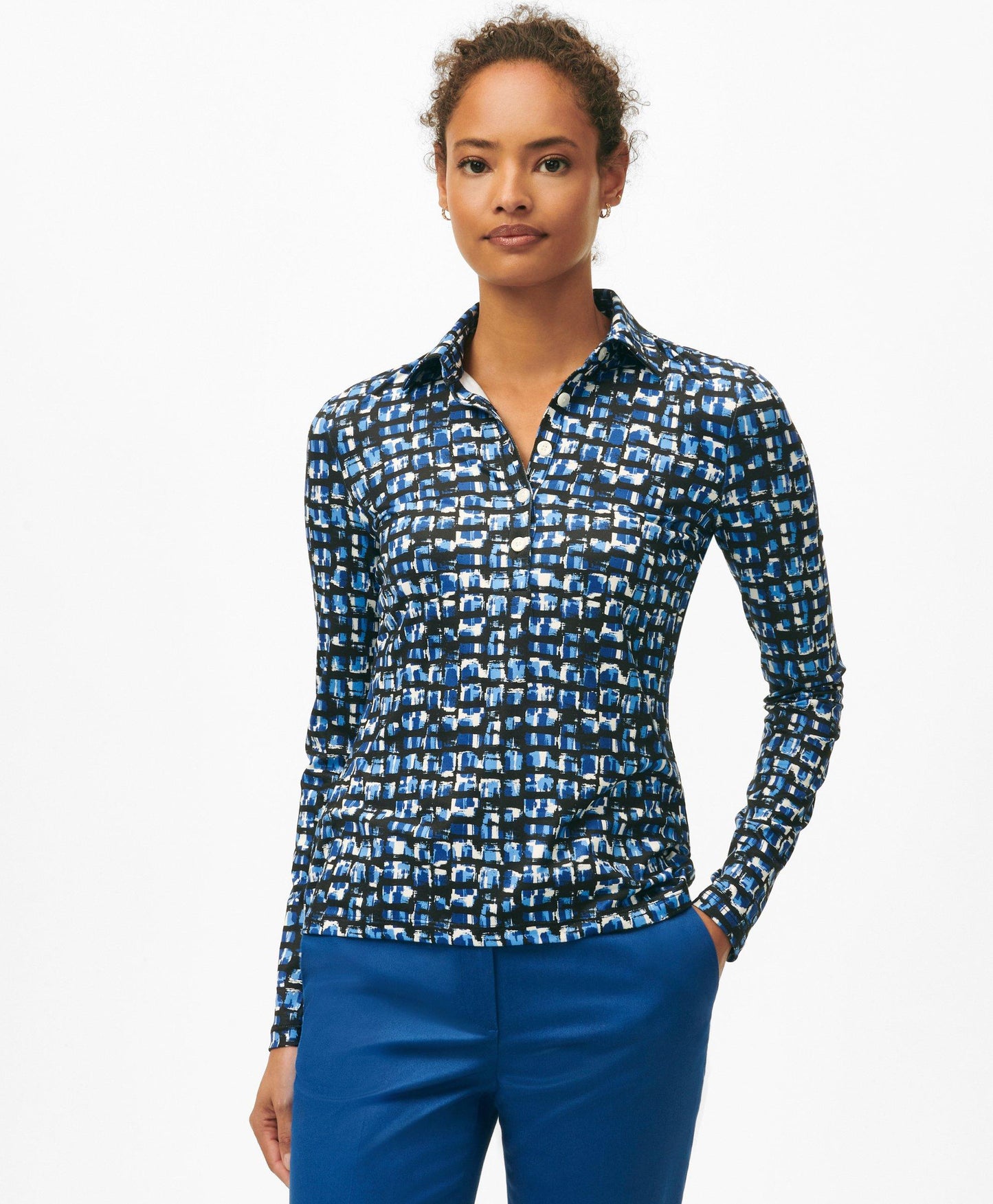 Long Sleeve Patterned Polo