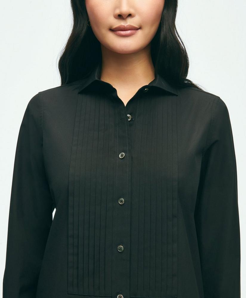 Black Fleece Pleated Tuxedo Shirt in Sea Island Cotton