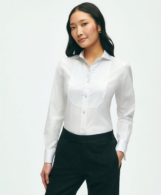 Black Fleece Pique Bib Tuxedo Shirt in Sea Island Cotton