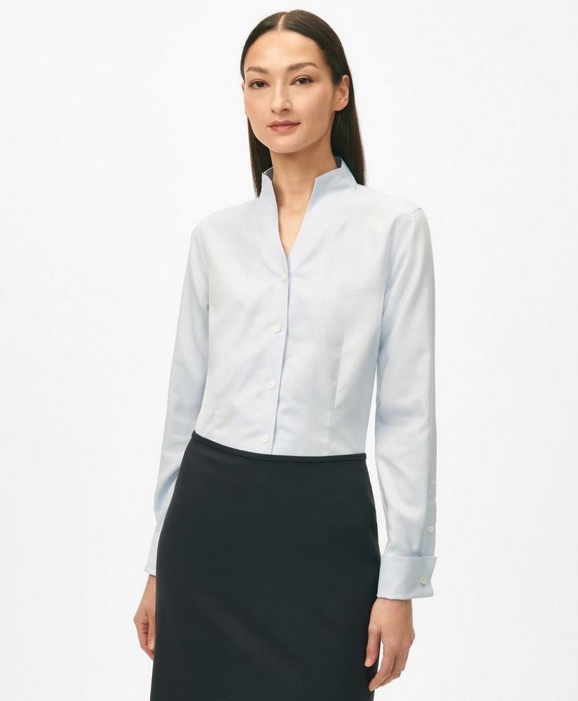 Fitted Funnel Neck Shirt in Non-Iron Royal Oxford Cotton