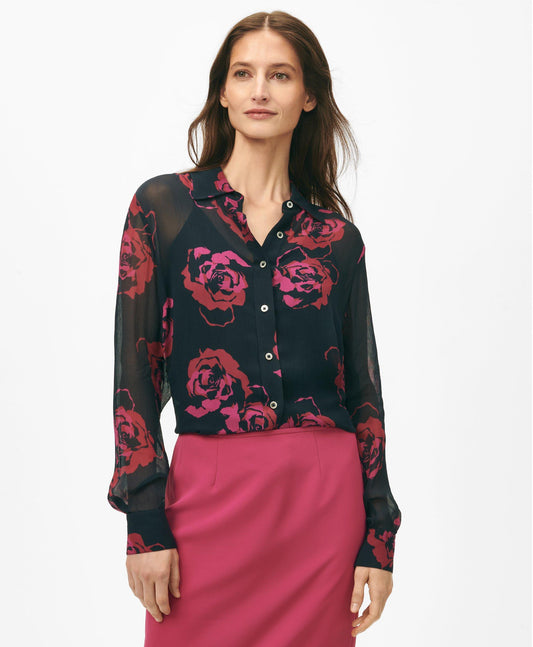 Relaxed Signature Rose Blouse in Chiffon with Removable Camisole