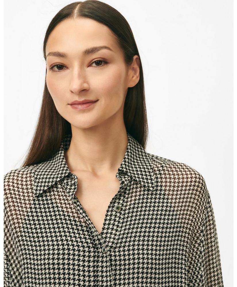 Relaxed Houndstooth Blouse in Chiffon with Removable Camisole