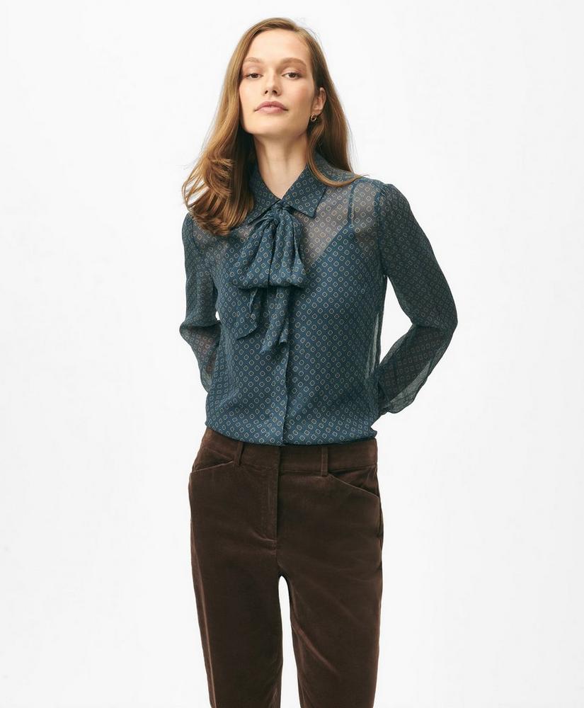 Removable Tie-Neck Blouse in Foulard Chiffon with Removable Camisole