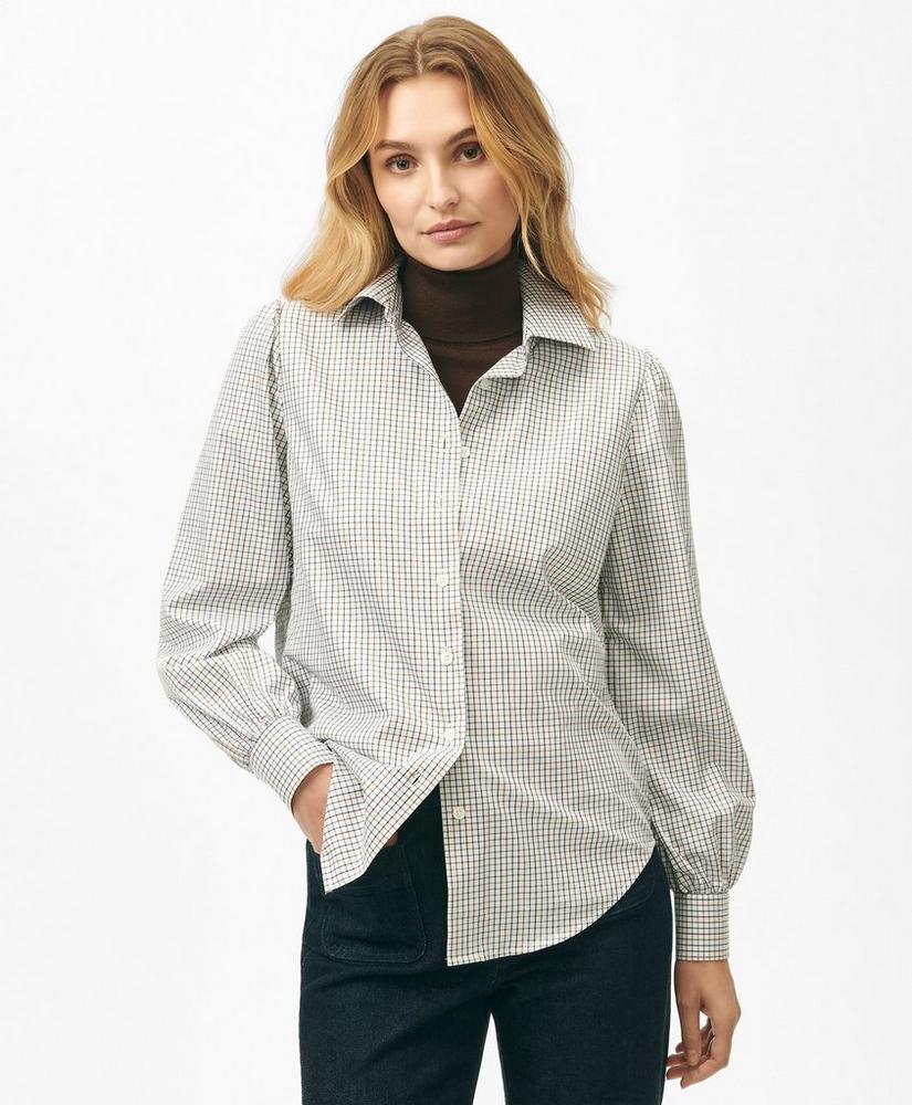 Blouson Sleeve Shirt in Printed Sateen Supima Cotton