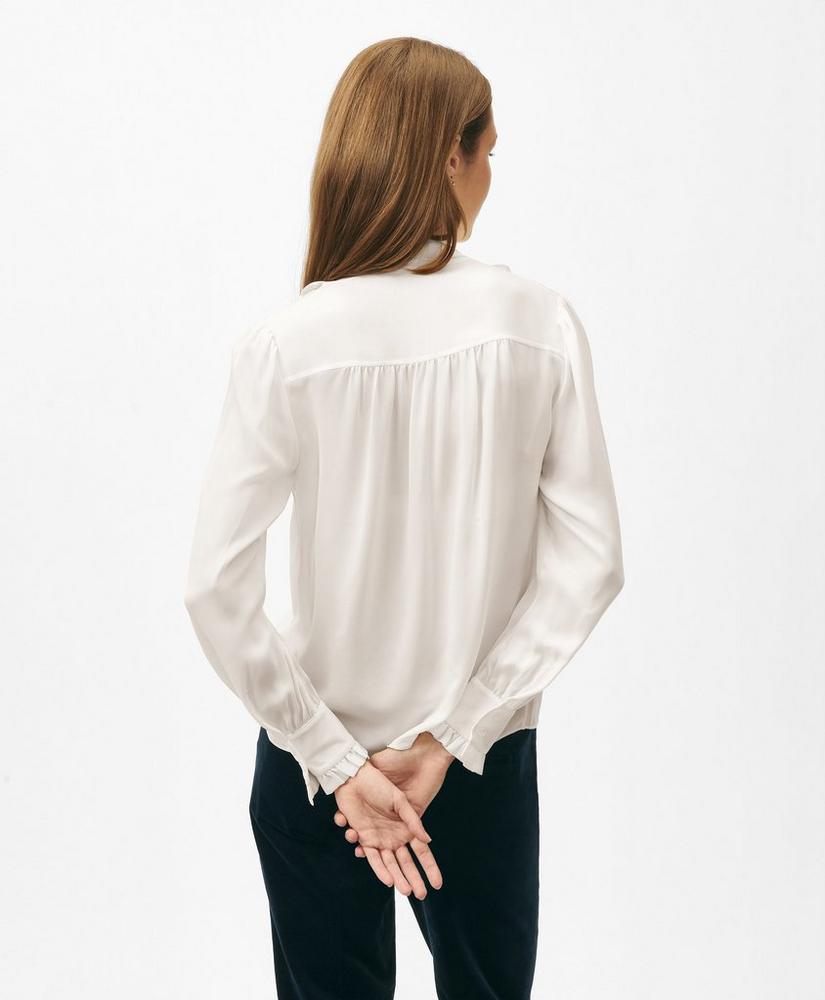 Ruffle Placket Tie-Neck Blouse in Georgette Silk