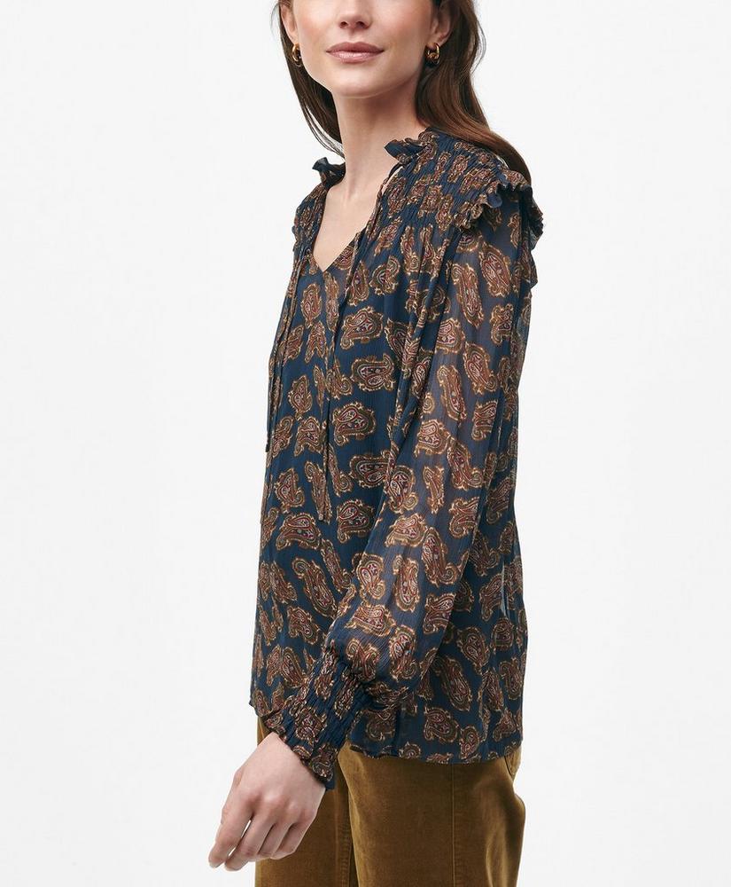 Ruffle Detail Tie-Neck Blouse in Paisley Chiffon with Removable Camisole