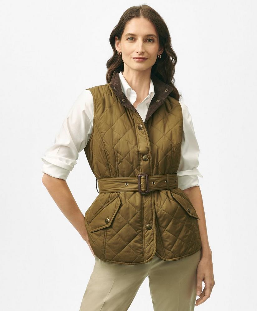 Belted Military-Inspired Quilted Vest in Nylon