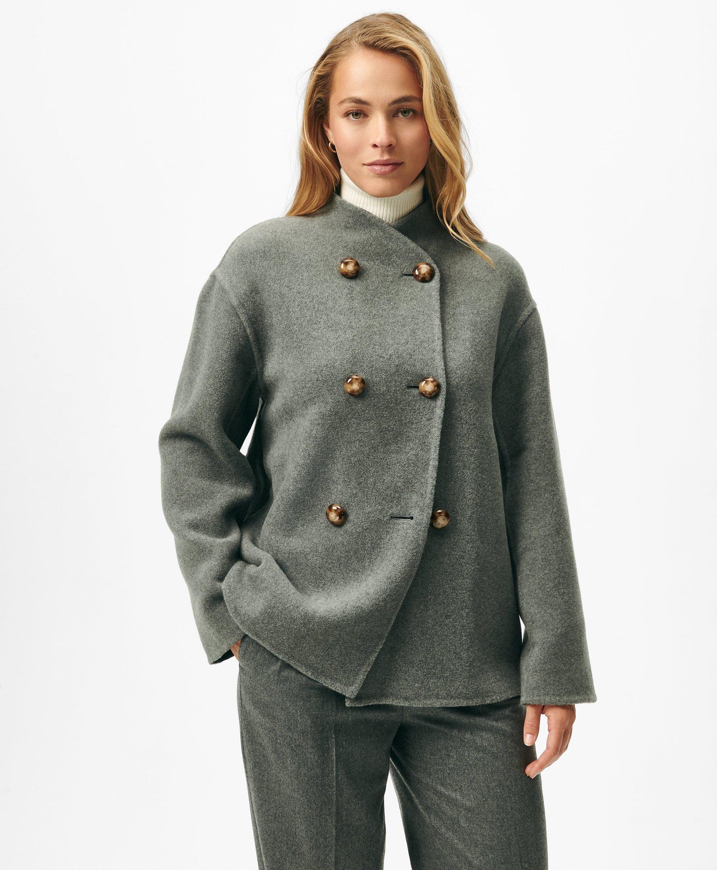 Relaxed Double-Breasted Jacket in Double-Faced Wool