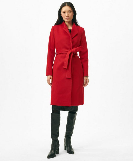 Wrap Coat in Water-Repellent Brushed-Twill Wool