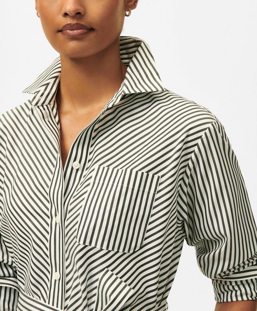 Bias-Stripe Belted Shirt Dress in Non-Iron Stretch Supima Cotton