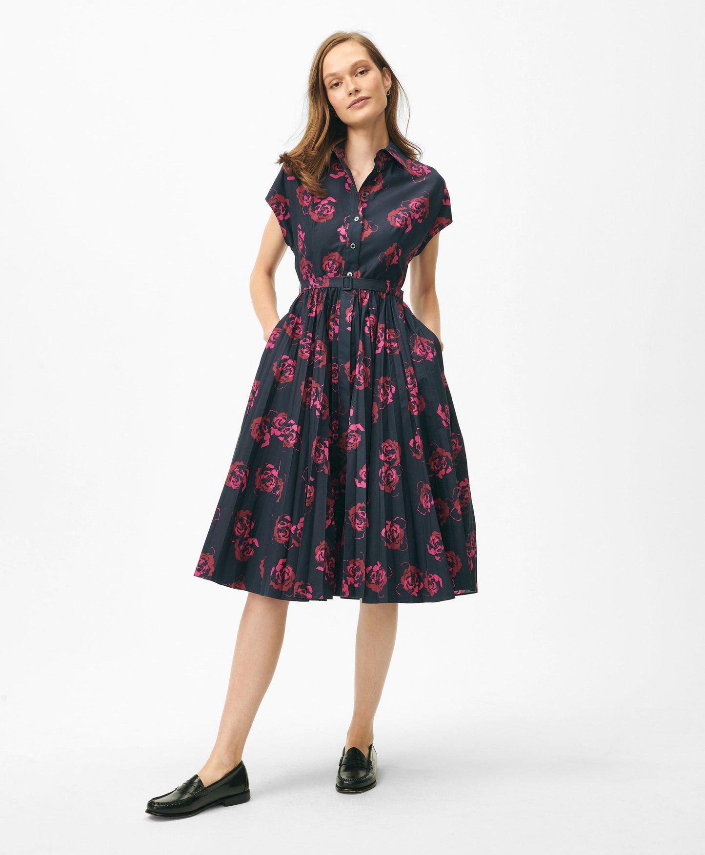 Signature Rose A-Line Belted Shirt Dress