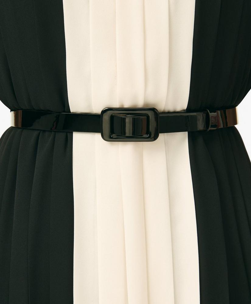 Colorblock Pleated Belted Dress in Crepe