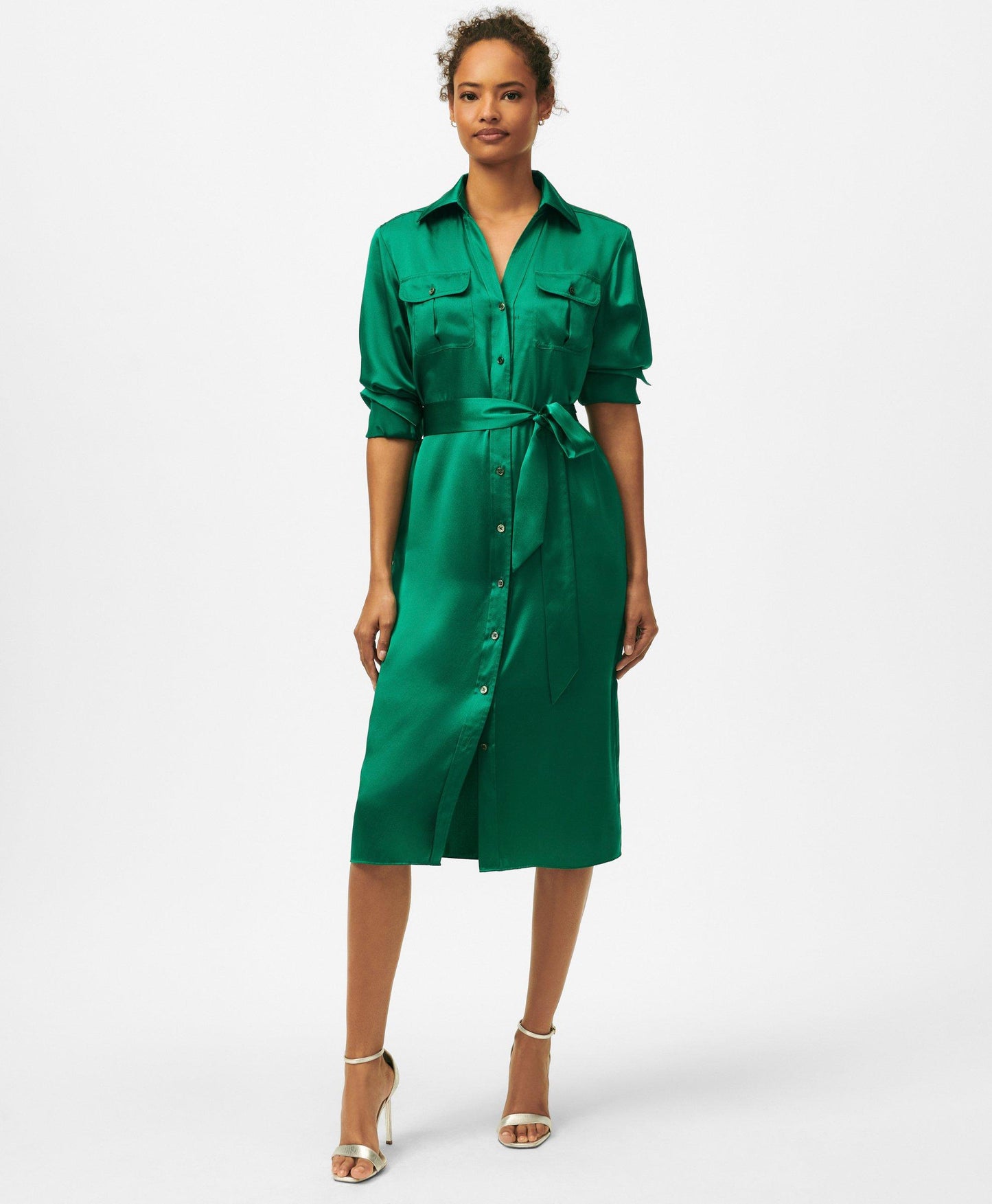 Relaxed Utility Shirt Dress in Washable Silk