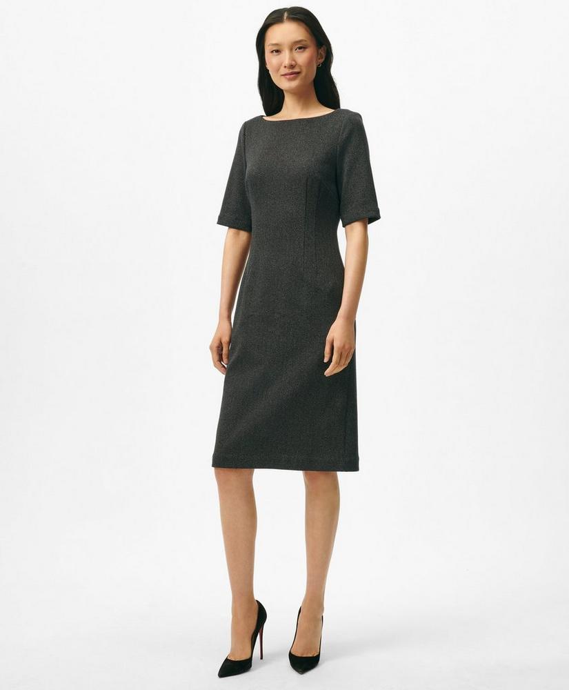 Boatneck Sheath Dress in Herringbone Cotton Blend