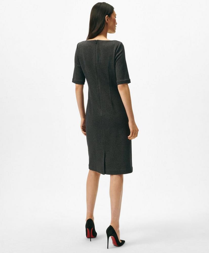 Boatneck Sheath Dress in Herringbone Cotton Blend