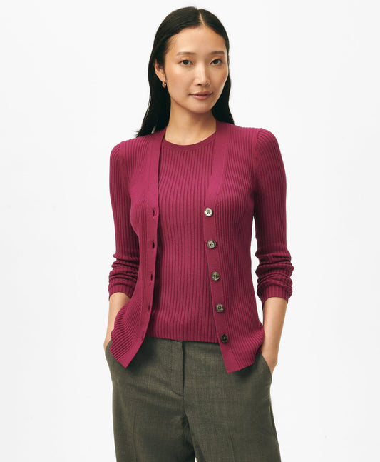 Twinset Silk Blend Ribbed V-Neck Cardigan