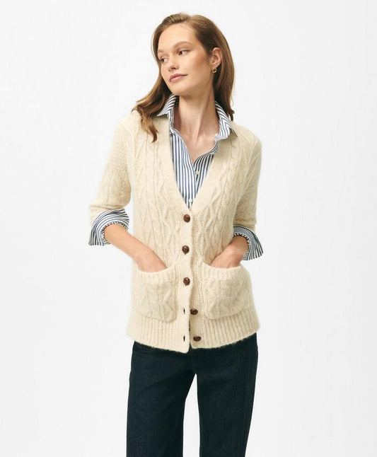 Relaxed Aran Knit Cardigan in Alpaca Blend