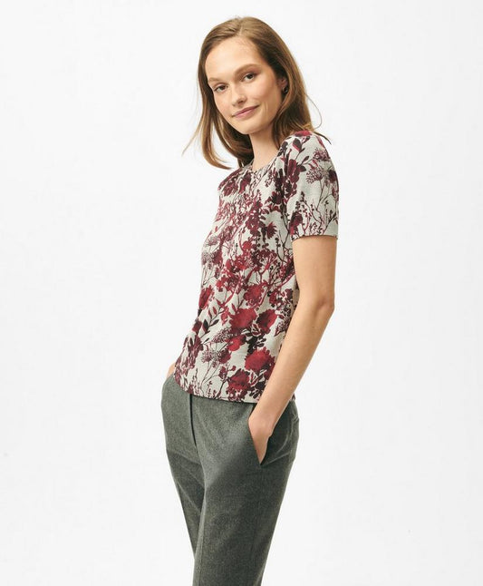 Twinset Short Sleeve Sweater in Floral Silk Blend