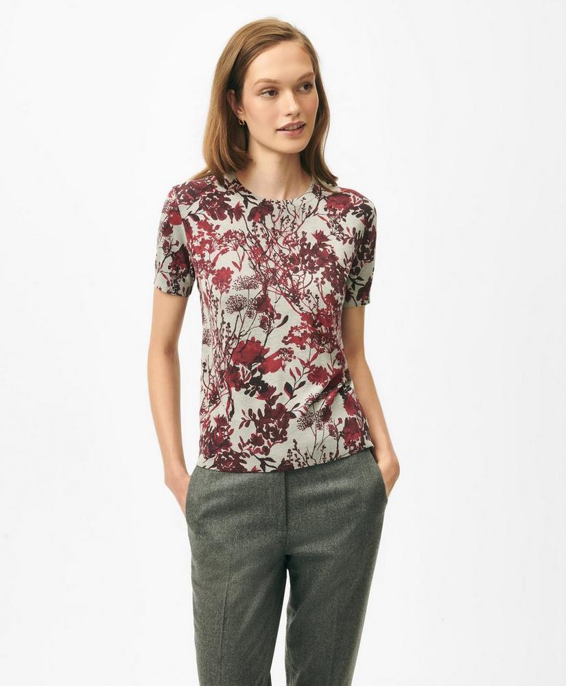 Twinset Short Sleeve Sweater in Floral Silk Blend