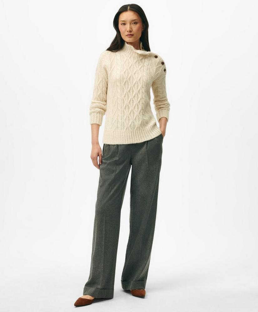 Funnel Neck Aran Sweater in Llama Blend