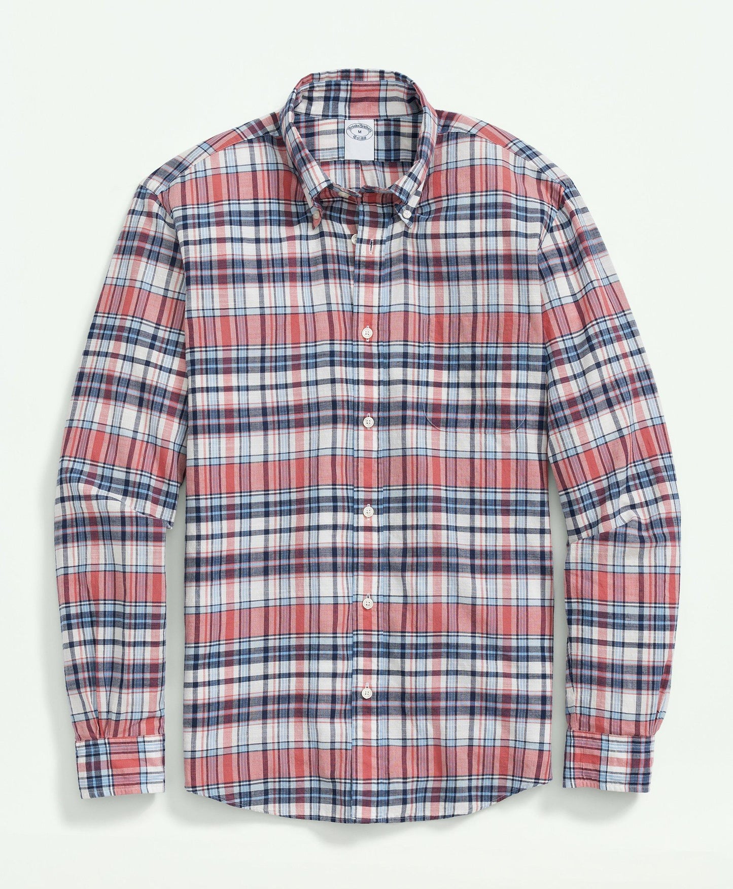 Big & Tall Washed Cotton Madras Button-Down Collar Sport Shirt