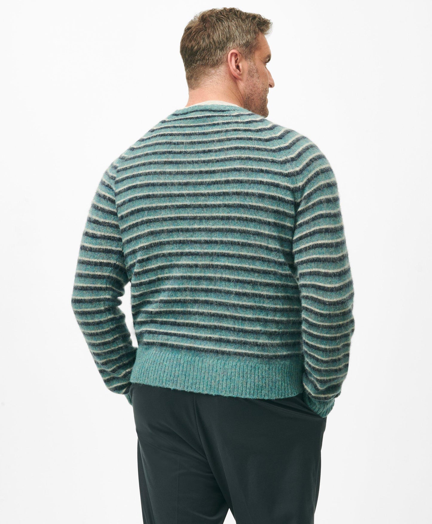 Big & Tall Crewneck Sweater in Striped Brush Wool